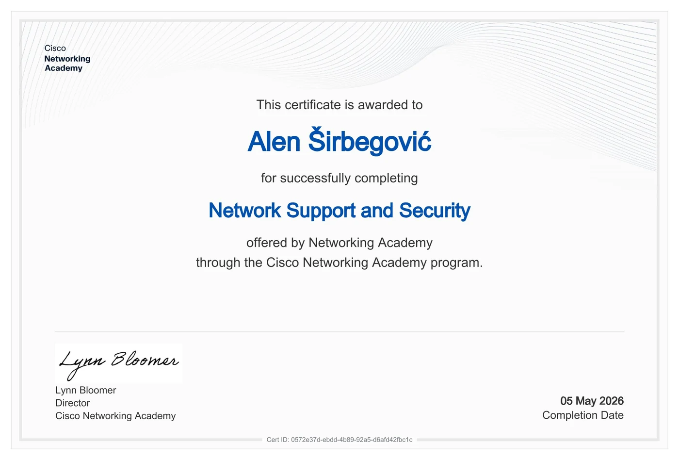 Vorschau des Cisco-Zertifikats Network Support and Security